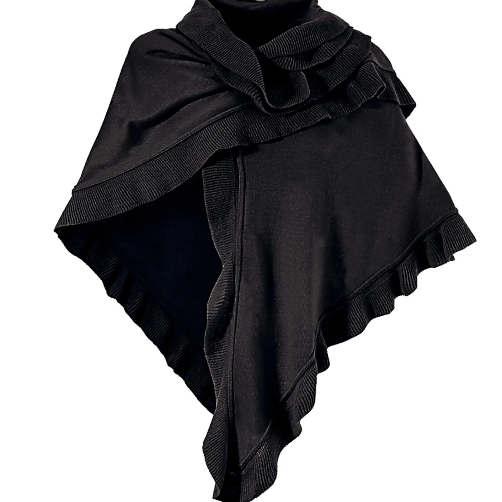 Zillertaler Trachtenwelt Damen Dreieck Rüschen Poncho, Schwarz Sale