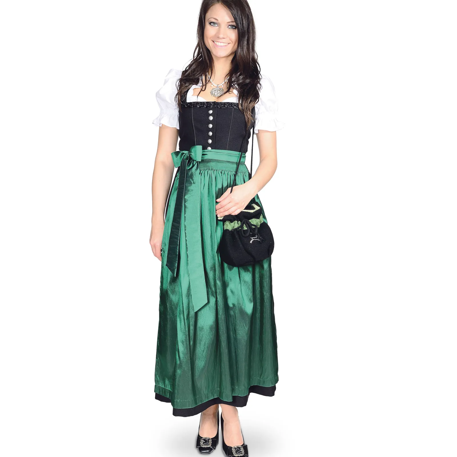 Zillertaler Trachtenwelt Damen Gastro-Dirndl, mit grüner Schürze Schwarz Cheap