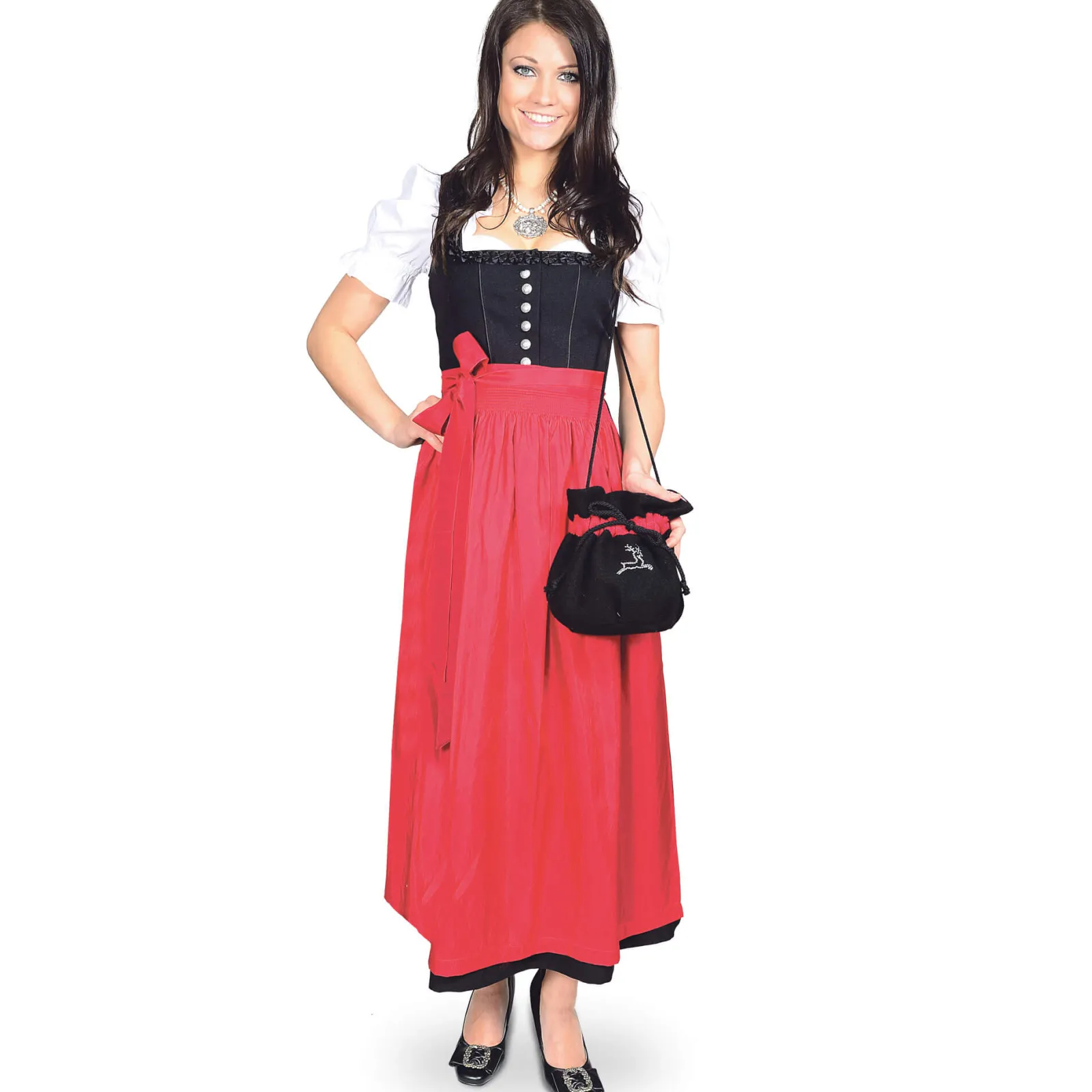 Zillertaler Trachtenwelt Damen Gastro-Dirndl, mit roter Schürze Schwarz Cheap