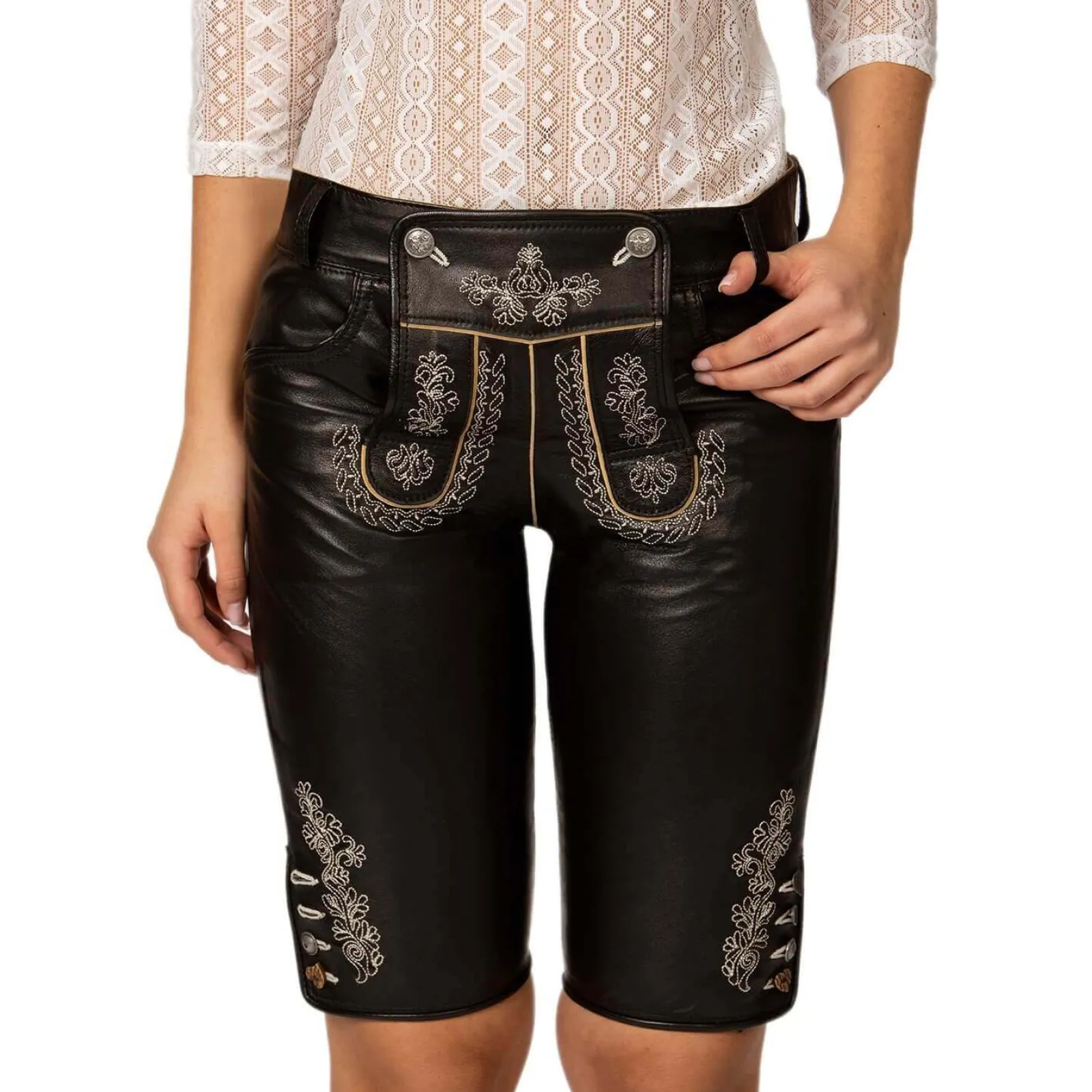Zillertaler Trachtenwelt Damen Lederhose "Roxanne", Schwarz Clearance