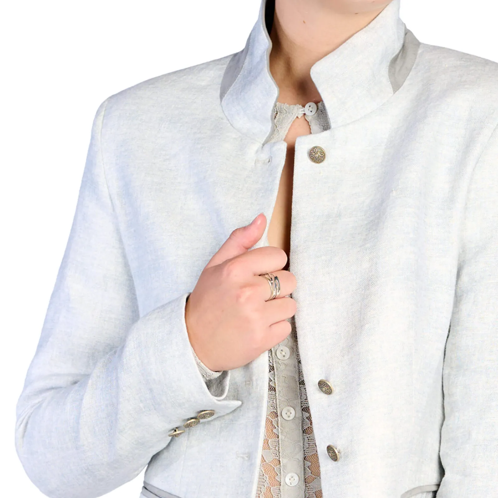 Zillertaler Trachtenwelt Damen Leinenblazer "Cora", Hell Grau Flash Sale
