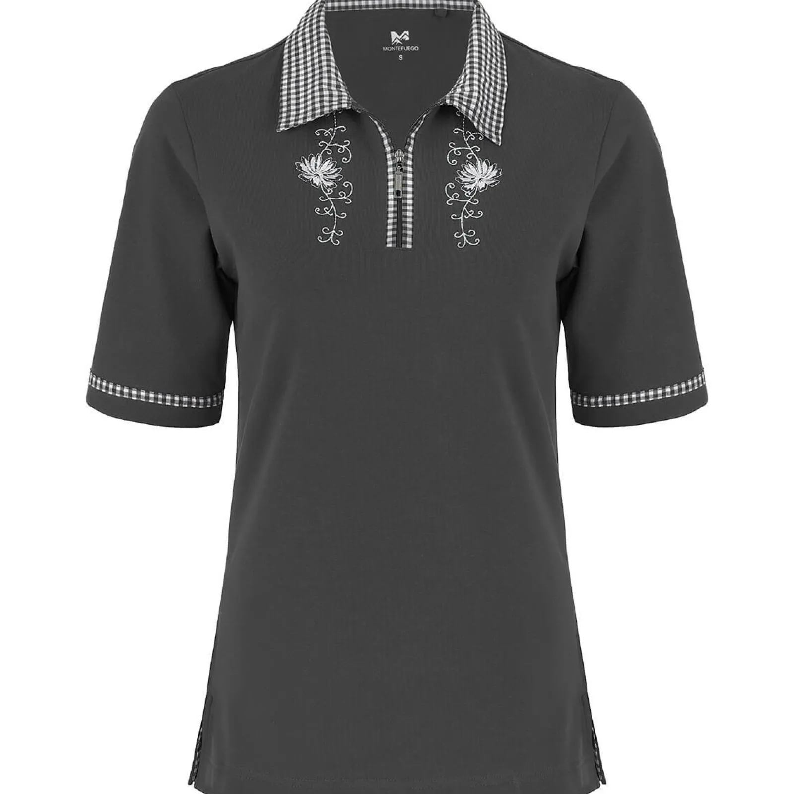 Zillertaler Trachtenwelt Damen Polo "Isabella", Dunkel Grau Best