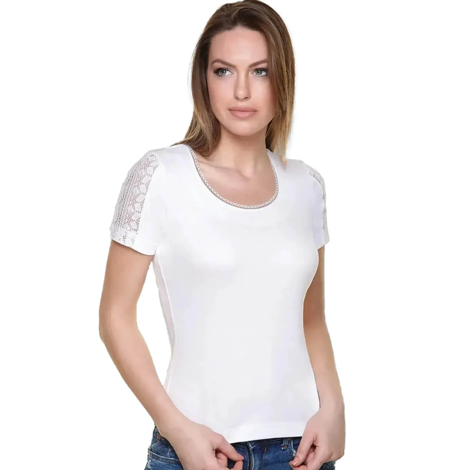 Zillertaler Trachtenwelt Damen Trachten T-Shirt "Bettina", Weiß Sale