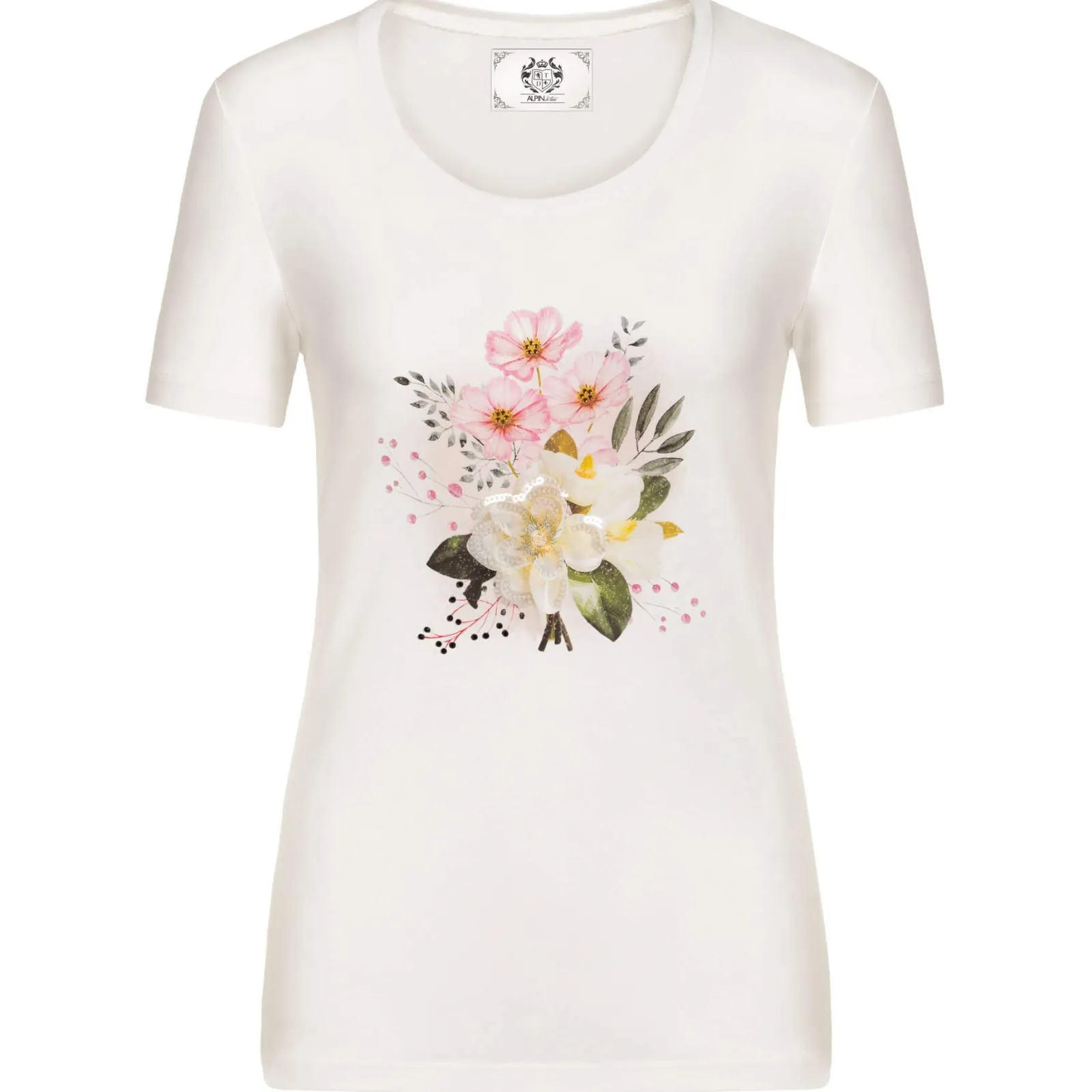 Zillertaler Trachtenwelt Damen T-Shirt "Blumen", Weiß New