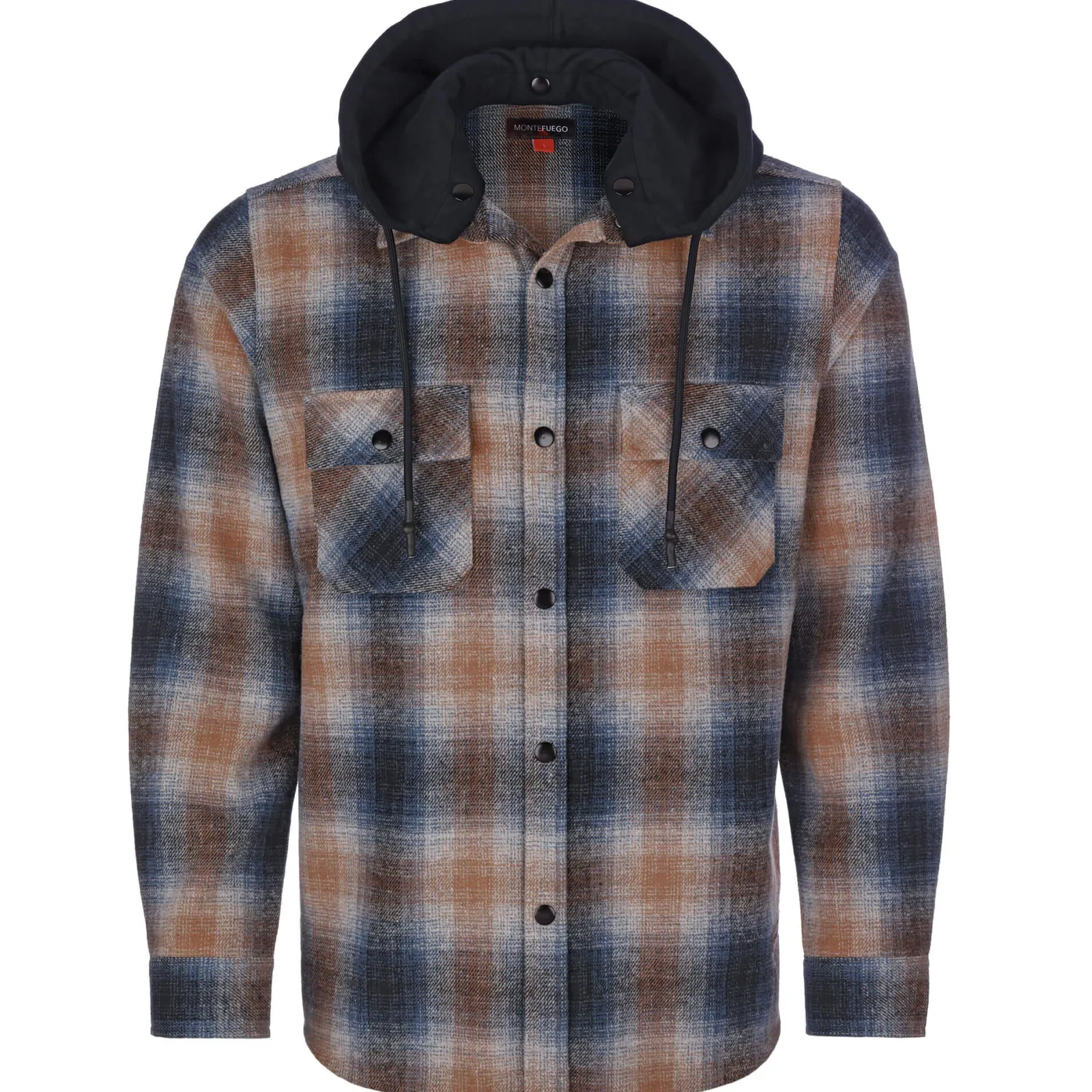 Zillertaler Trachtenwelt Herren Flanellhemd "Karo", mit Kapuze, -Orange Blau Store