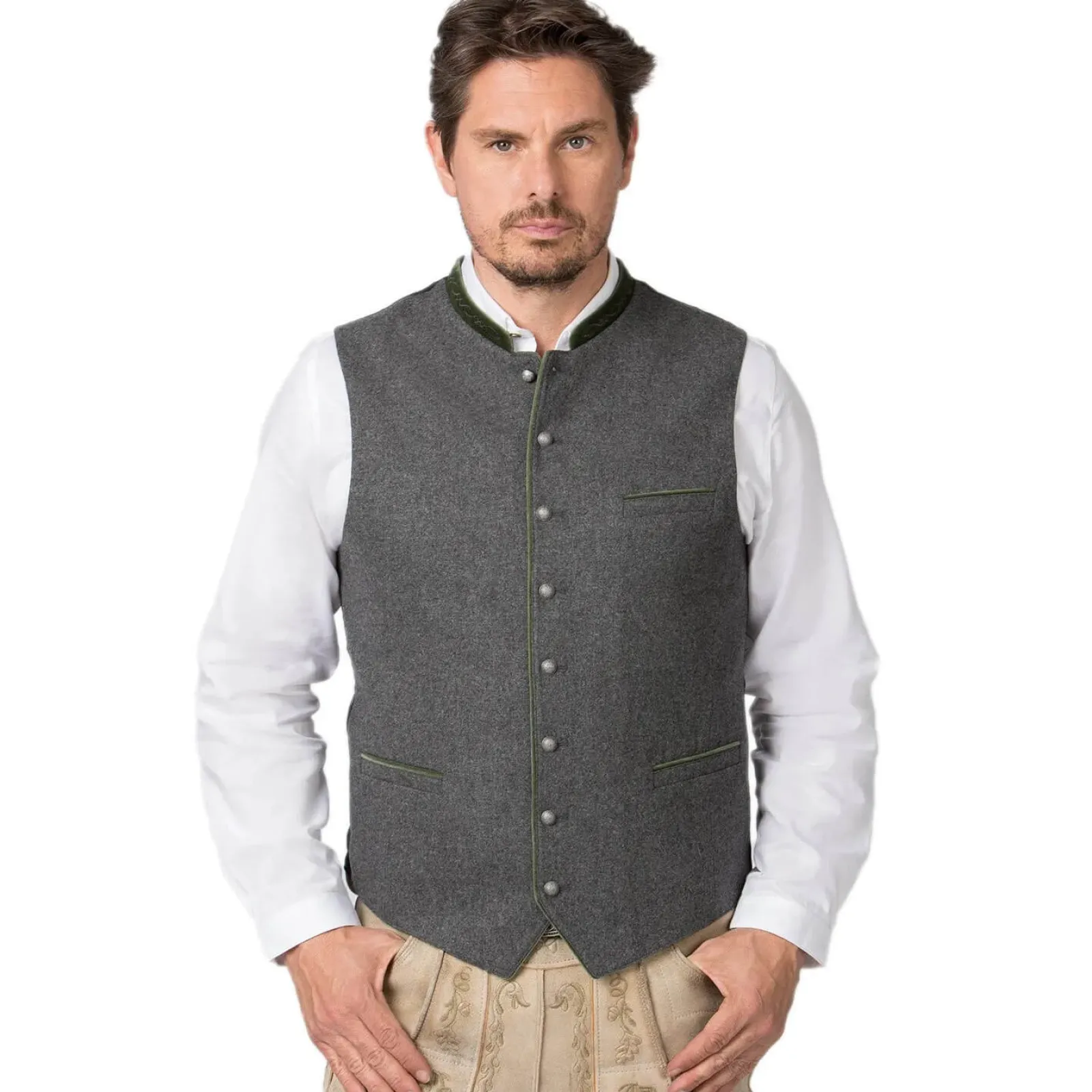 Zillertaler Trachtenwelt Herren Gilet "Fabrizio", -Grün Grau Clearance
