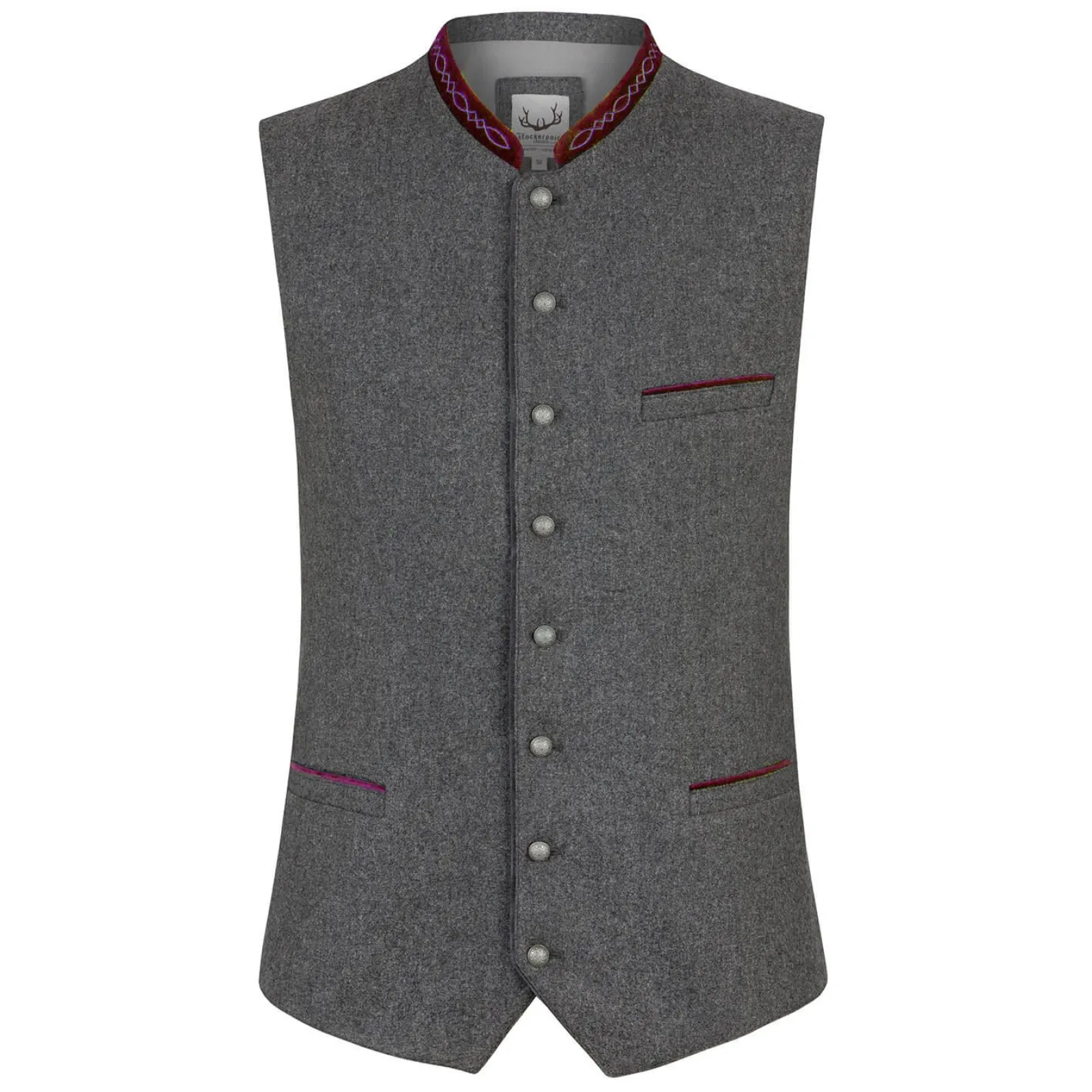 Zillertaler Trachtenwelt Herren Gilet "Fabrizio", -Rot Grau Discount
