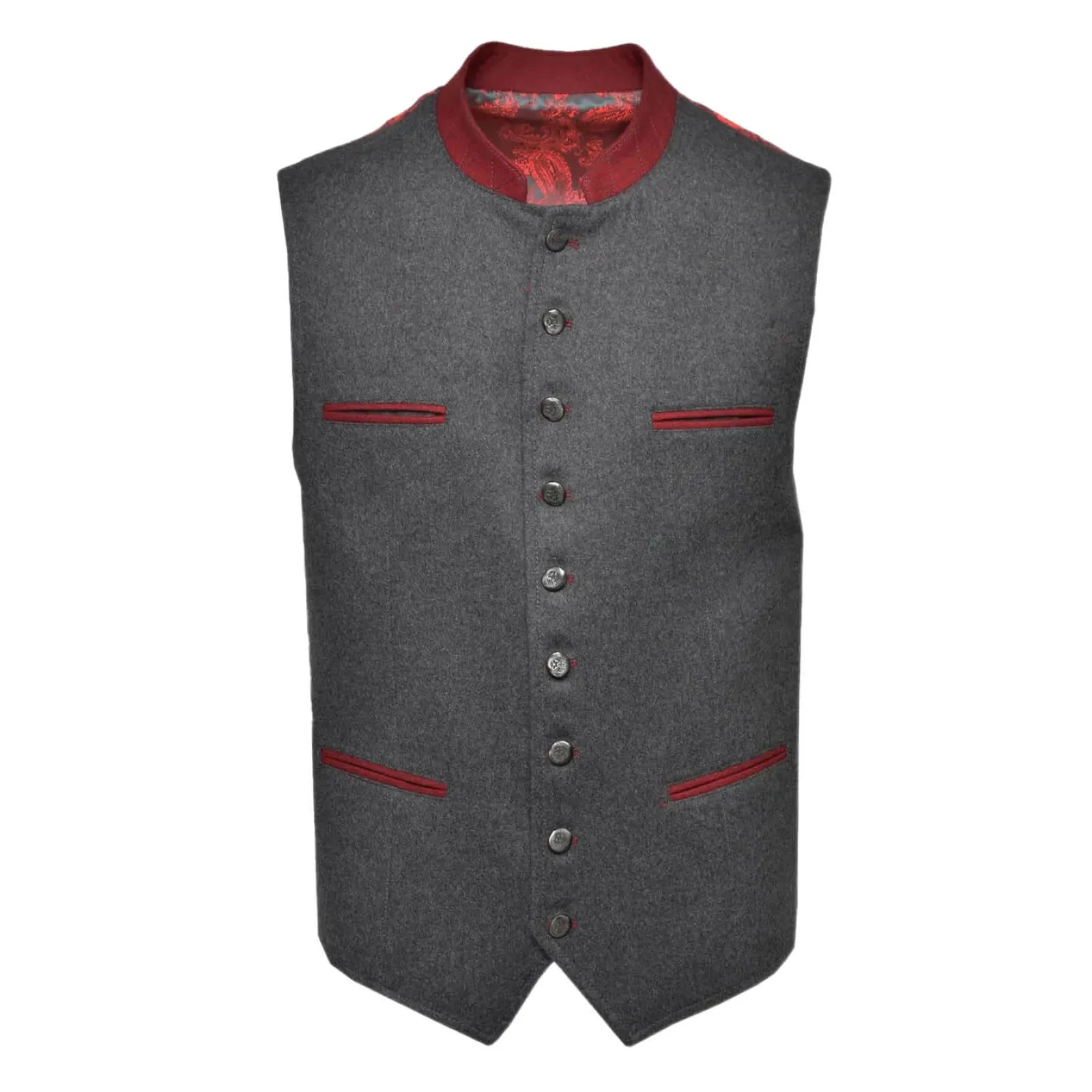 Zillertaler Trachtenwelt Herren Gilet "Tirol", -Rot Grau Cheap