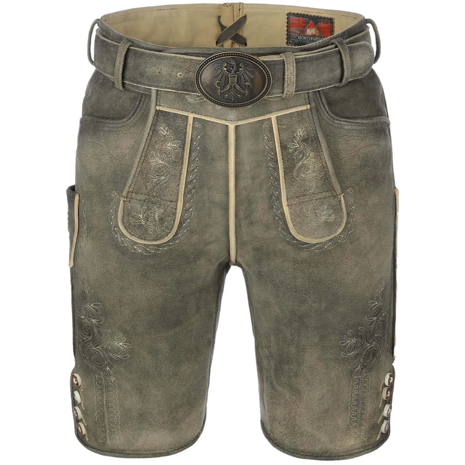 Zillertaler Trachtenwelt Herren Hirschlederhose "Hirschvogel", Grau- Braun Clearance