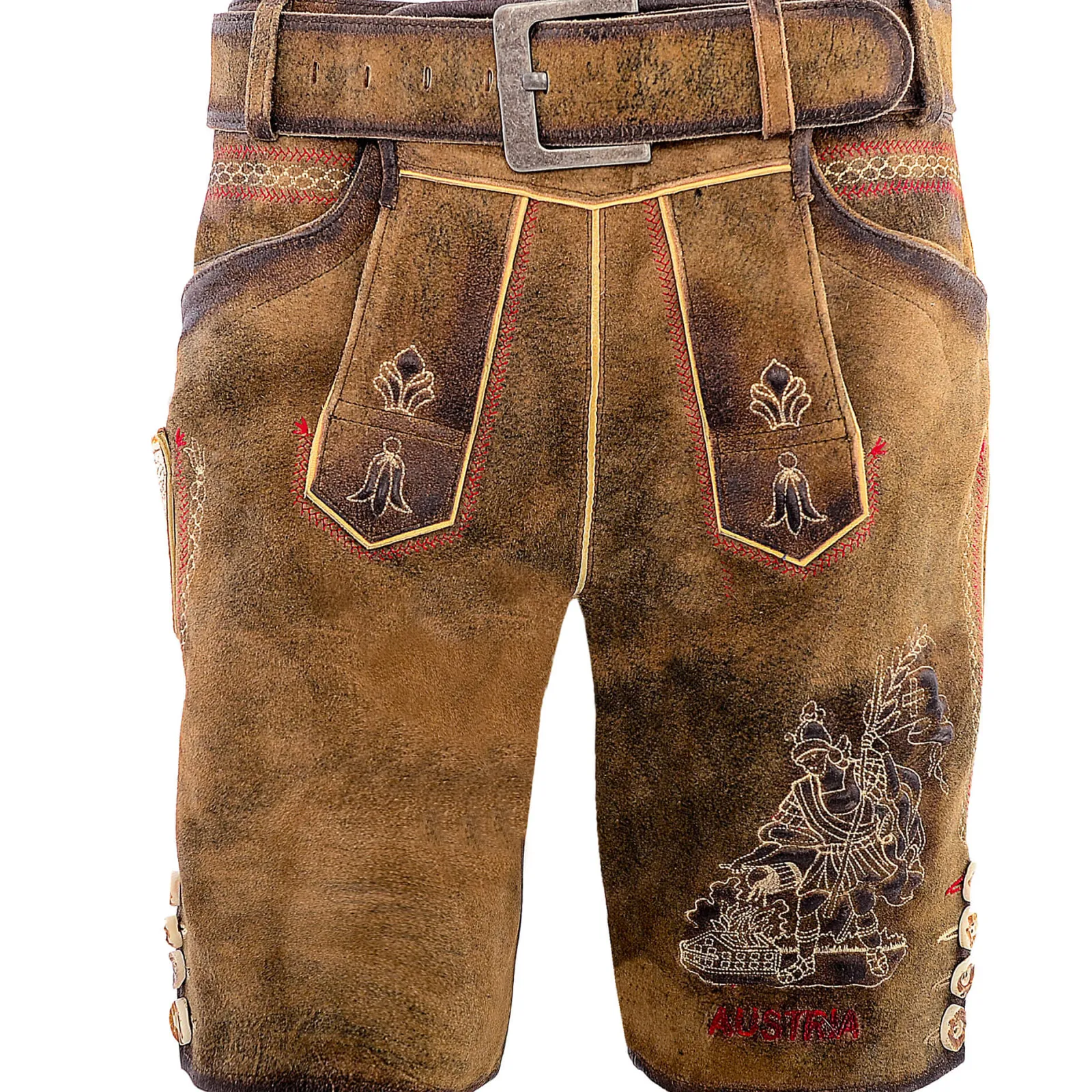 Zillertaler Trachtenwelt Herren Lederhose "Feuerwehr", Braun Shop