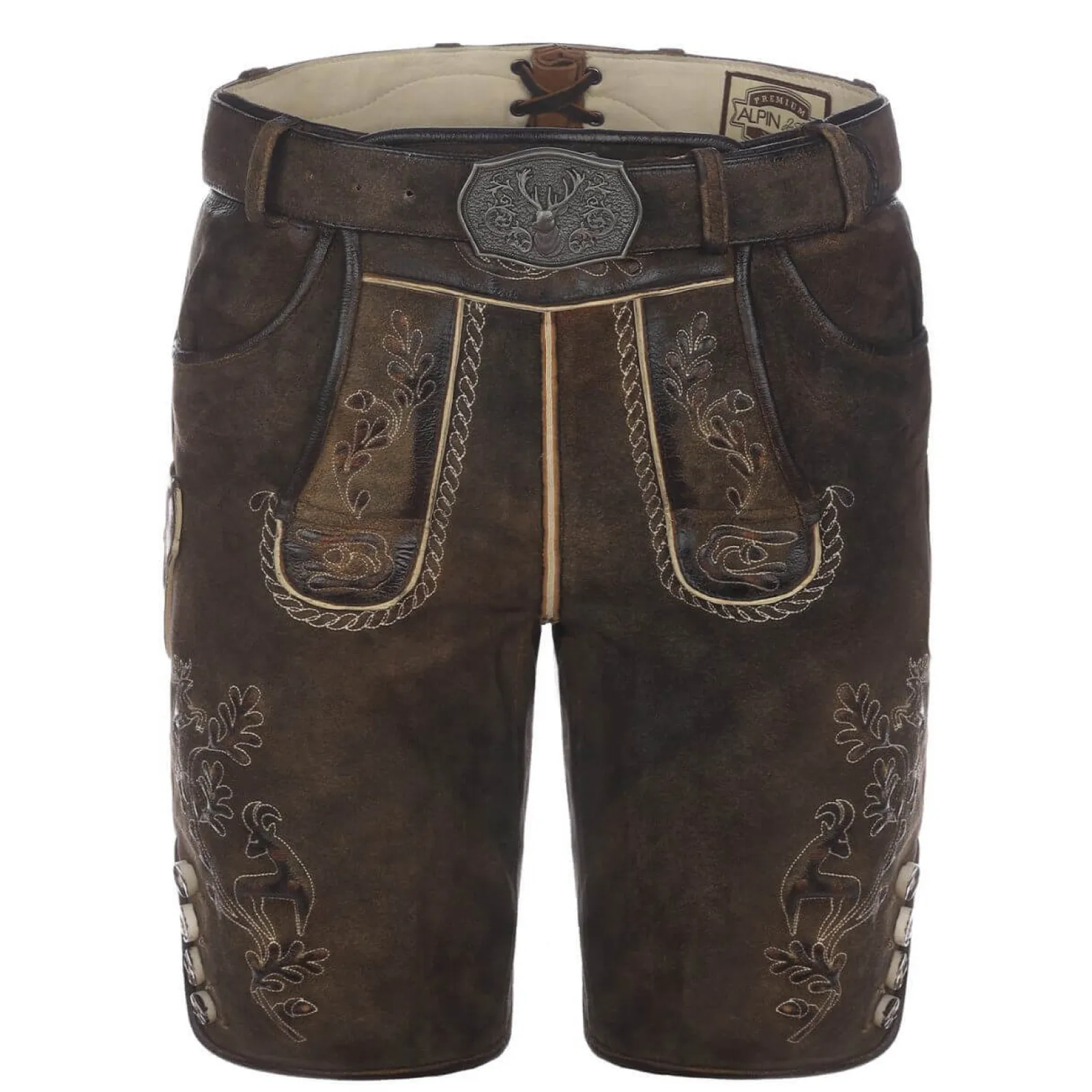 Zillertaler Trachtenwelt Herren Lederhose "Ulrich", Dunkel Braun Hot