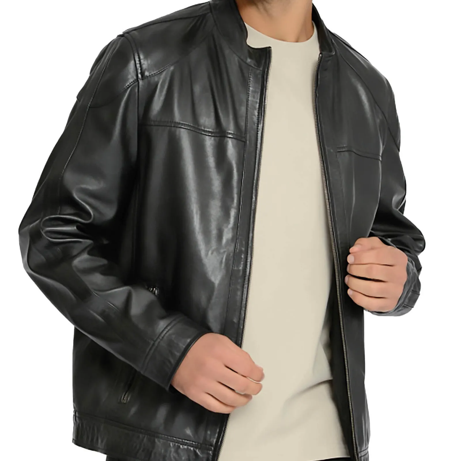 Zillertaler Trachtenwelt Herren Lederjacke aus echtem Lamm-Nappa, Schwarz Shop