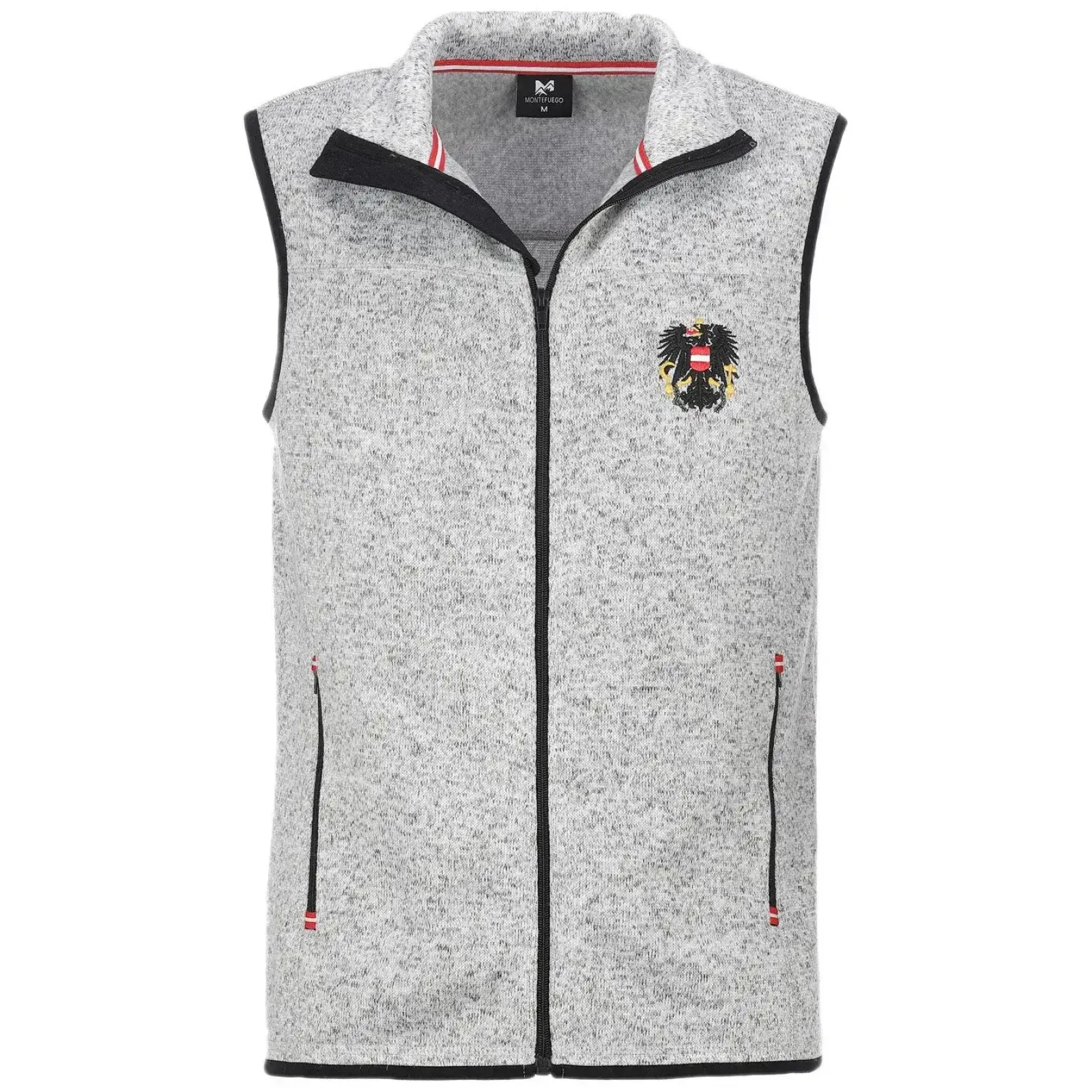 Zillertaler Trachtenwelt Herren Strickfleece Weste "Österreich", Hell Grau Clearance