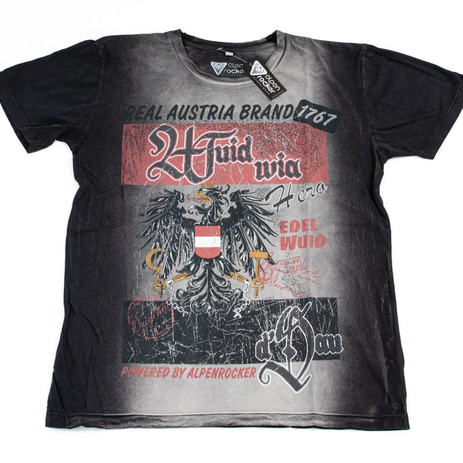 Zillertaler Trachtenwelt Herren T-Shirt Alpenrocker "Wuid Wia", Schwarz Grau Best Sale