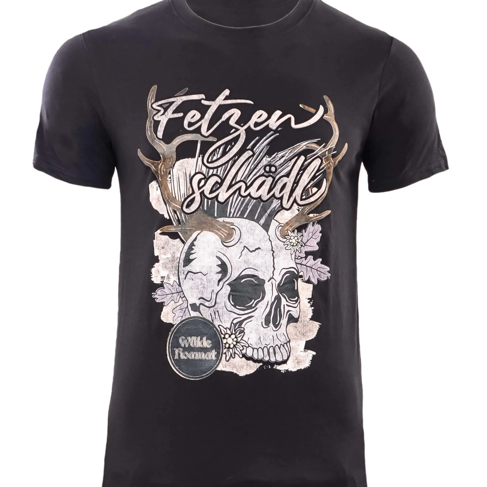 Zillertaler Trachtenwelt Herren T-Shirt "Fetzenschädl", Schwarz Cheap