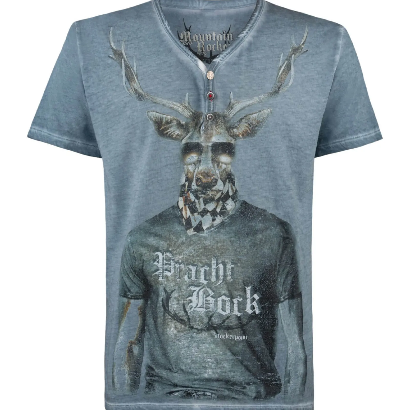 Zillertaler Trachtenwelt Herren T-Shirt "Prachtbock", Blau Clearance