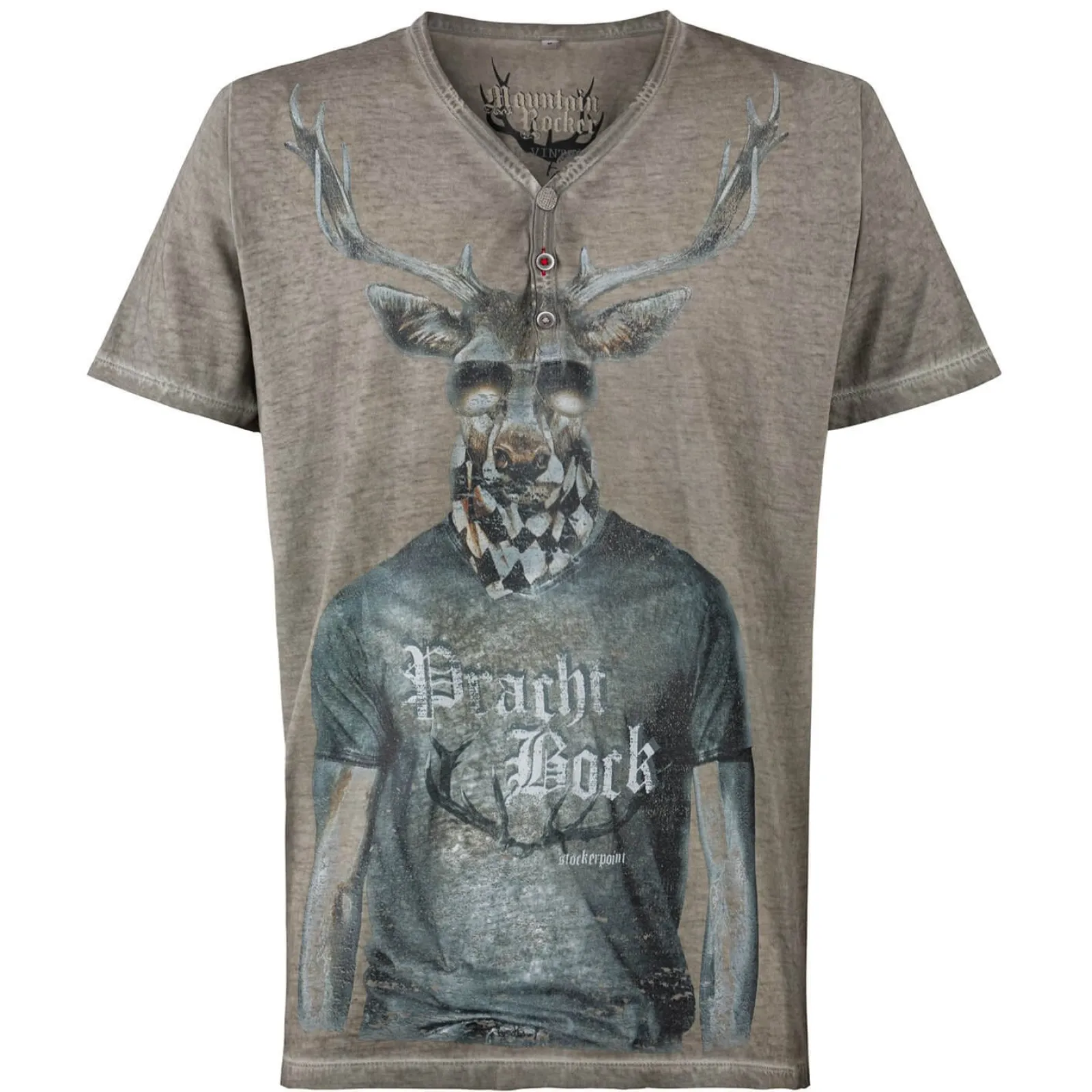 Zillertaler Trachtenwelt Herren T-Shirt "Prachtbock", Stein Grau Fashion