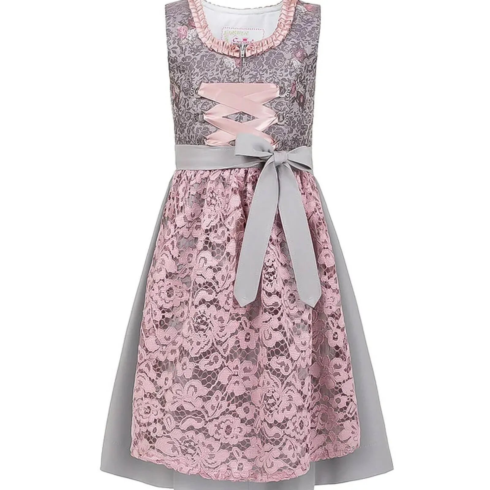 Zillertaler Trachtenwelt Kinder Dirndl "Irina", Silber-Rose Grau Best