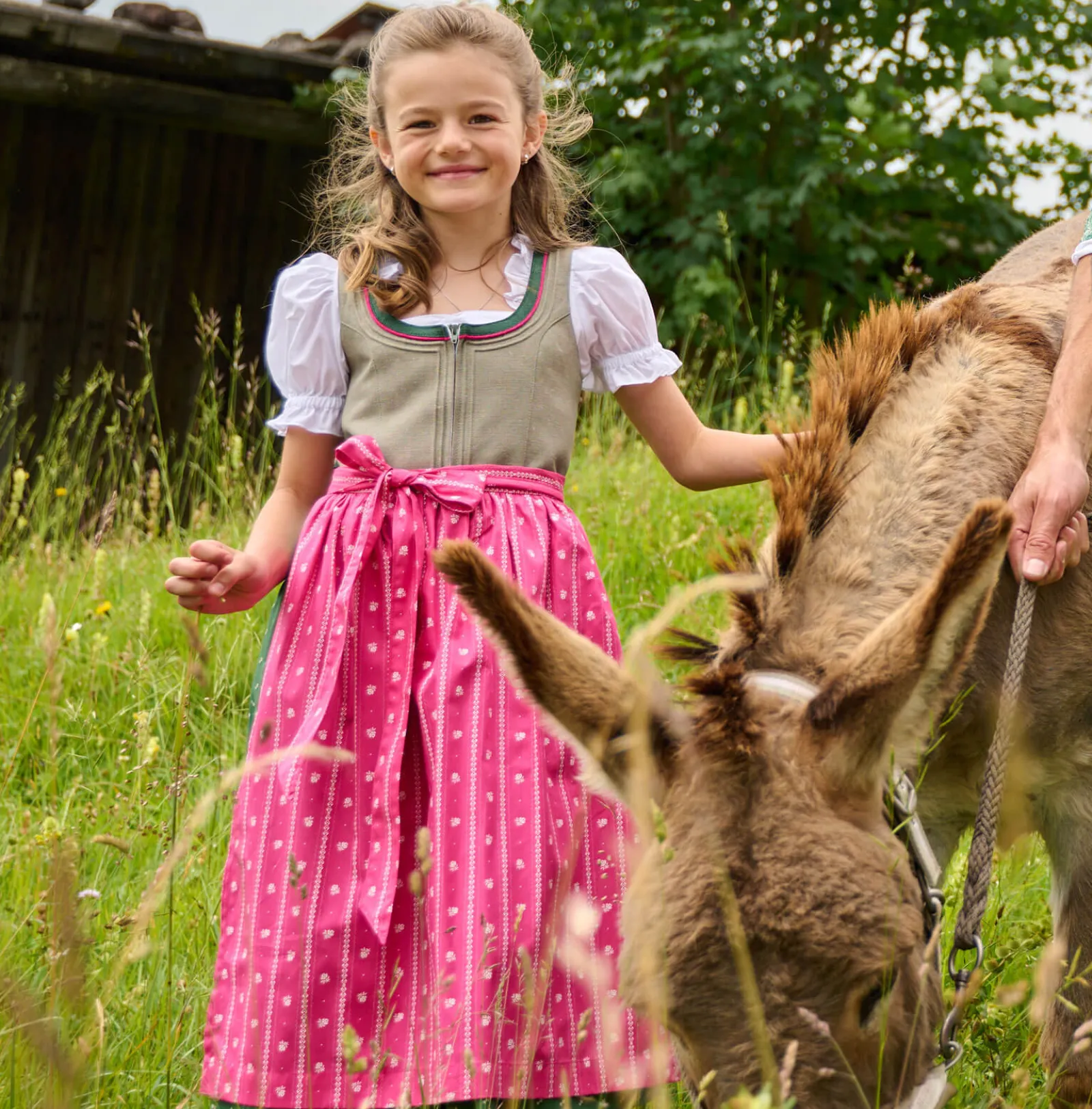 Zillertaler Trachtenwelt Kinder Dirndl "Irmi", Helloliv-Pink Grün Cheap