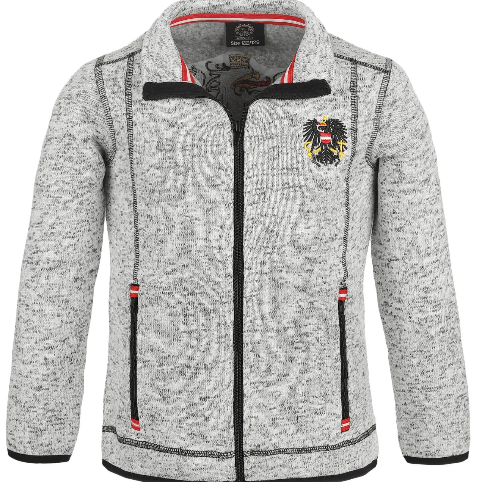 Zillertaler Trachtenwelt Kinder Strickfleece Jacke “Österreich", Hell Grau Flash Sale