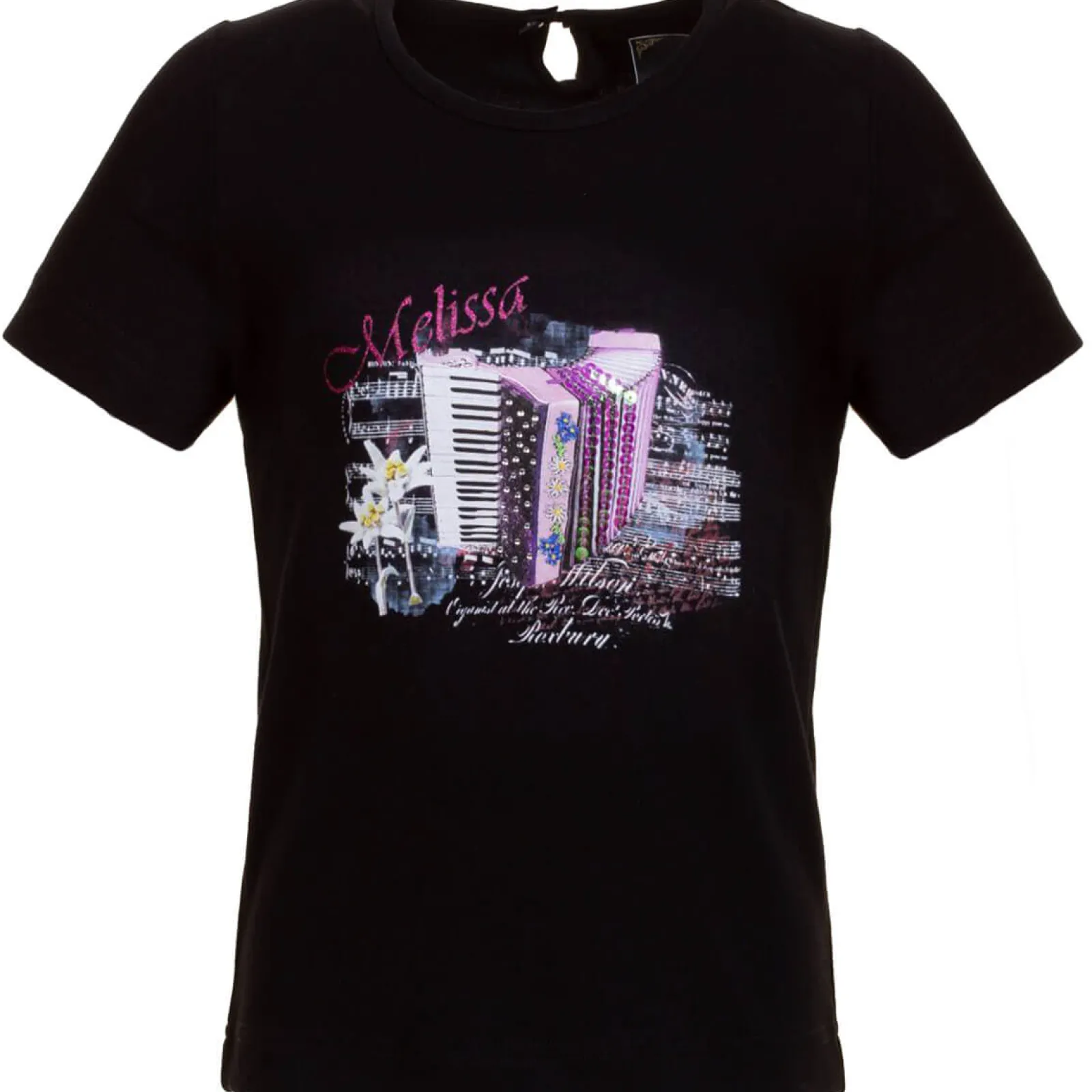 Zillertaler Trachtenwelt Kinder T-Shirt "Melissa Akkordeon Bunt", Schwarz Best