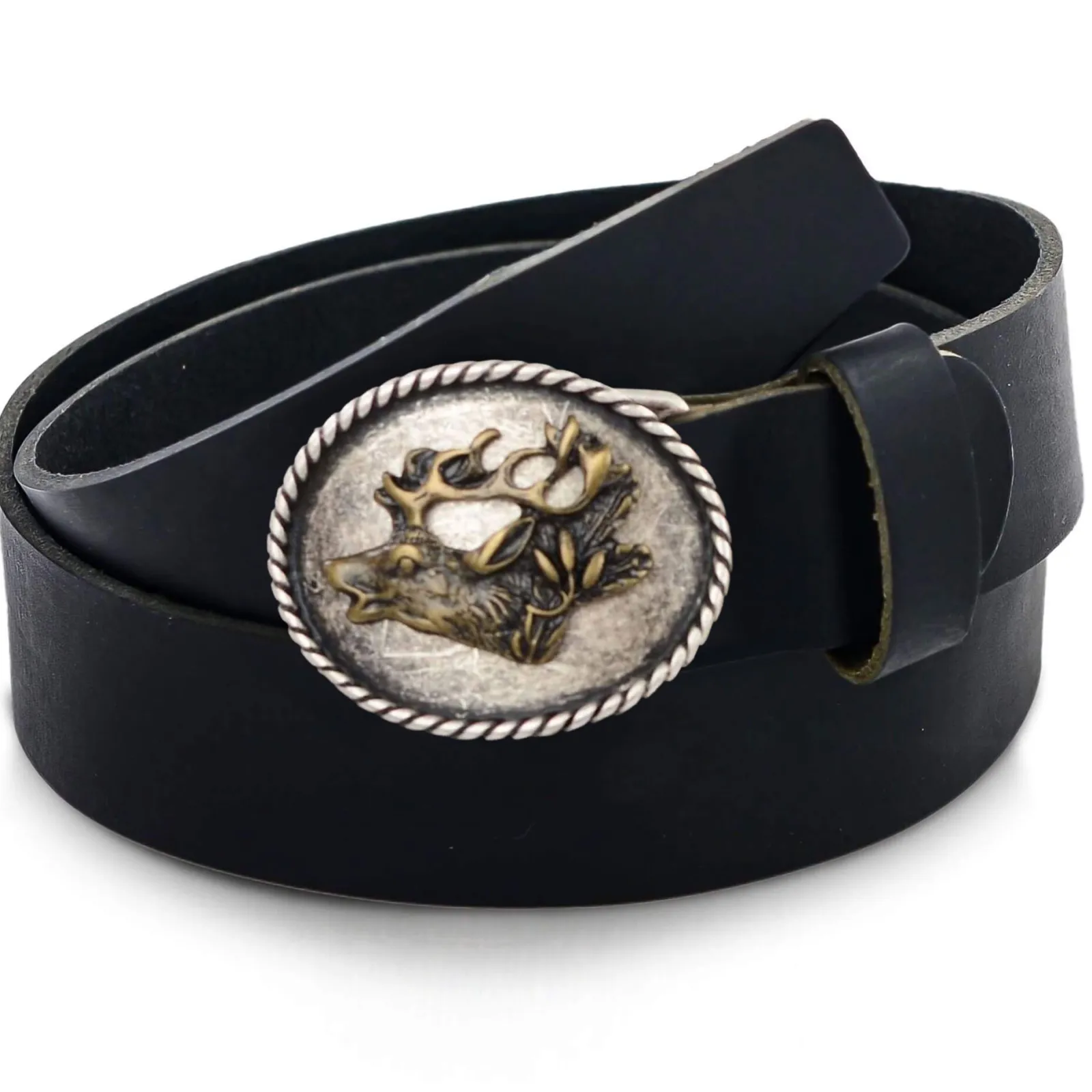 Zillertaler Trachtenwelt Ledergürtel "Hirschkopf", Schwarz Fashion