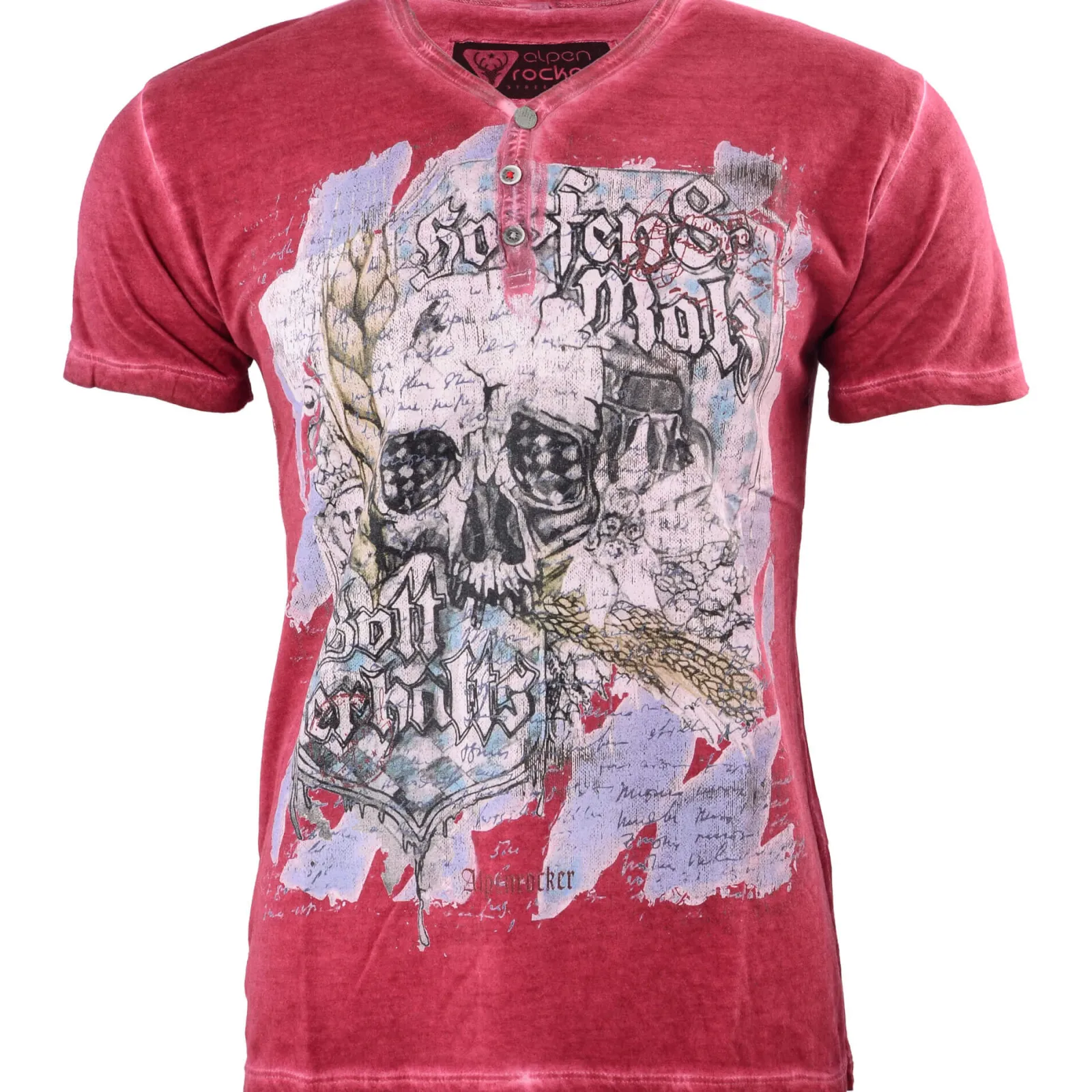 Zillertaler Trachtenwelt T-Shirt "Hopfen & Malz", Rot New